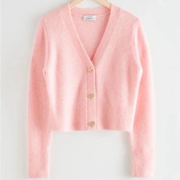 Paris Atelier & Other Stories Soft Pink Wool & Alpaca Blend Bee Cardigan - Picture 3 of 12